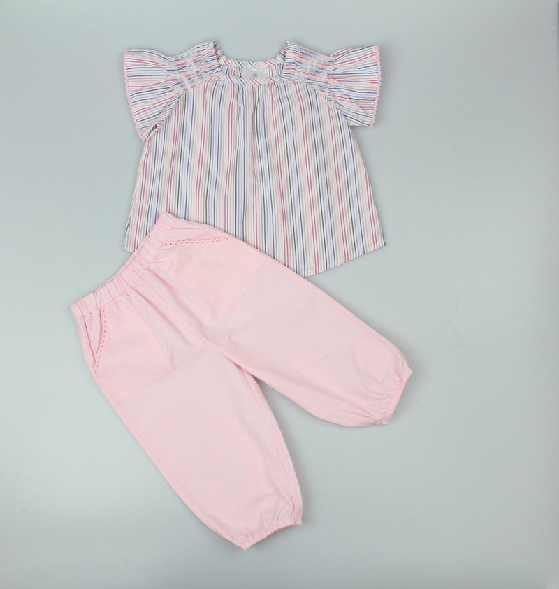 Girls tunic+trouser Stripes Woven Pink (PK 6) (1-2 YEARS) E33225