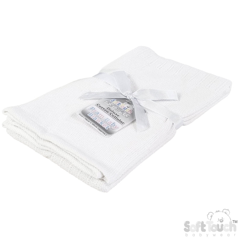 WHITE DELUXE PERSONALISATION COTTON BABY BLANKET (PK6) CBP60-W