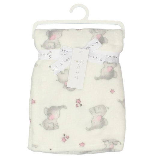 BABY PINK ELEPHANT PRINT PLUSH FLEECE WRAP (75x100cm) (PK6)D12828