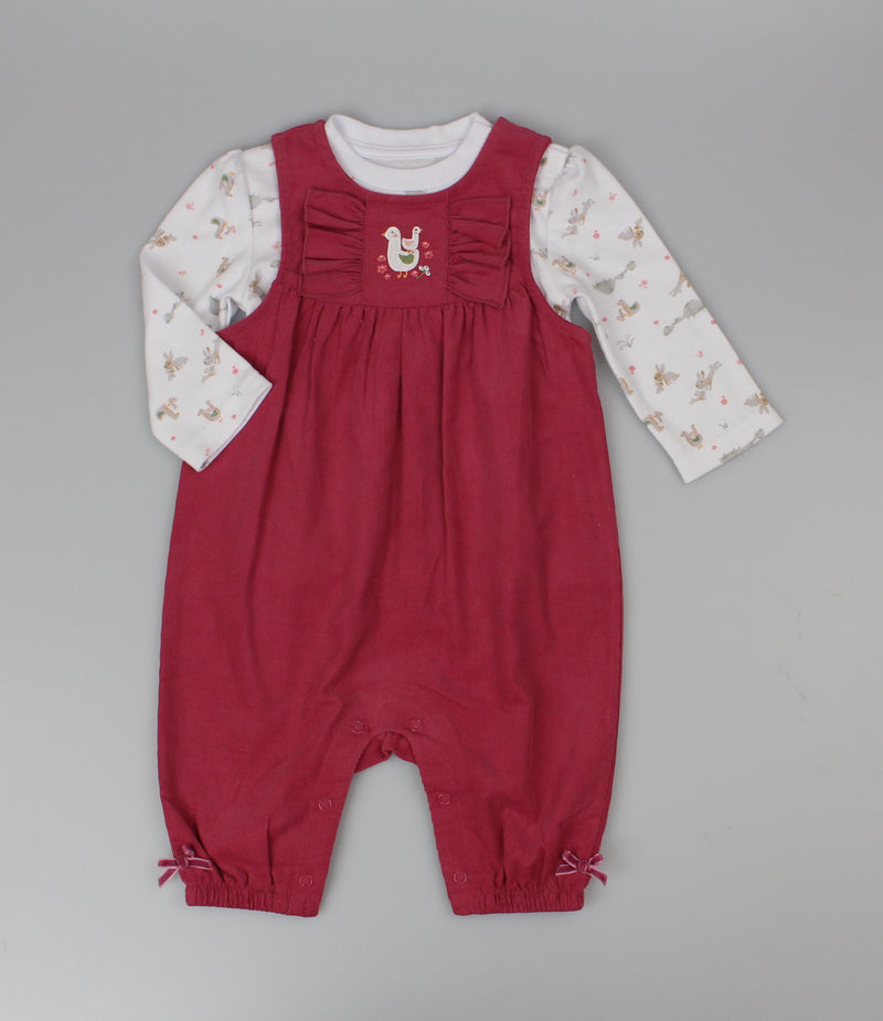 2pc Cord Dungaree Set - Red/Duck (0-9m) (PK6) H13548