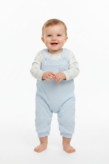 Baby Quilted Dungaree Set - Sky Blue (0-9m) (PK6)  M15956