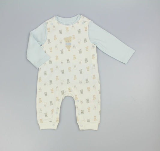 Baby Boys 2pc Waffle Dungaree Set - Tiny Teddies (PK6) (0-9m) N14754