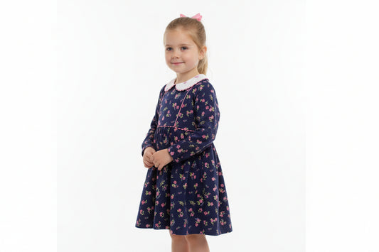 Girls Long Sleeved Dress - Navy Floral (3-8y) (PK6) H53589