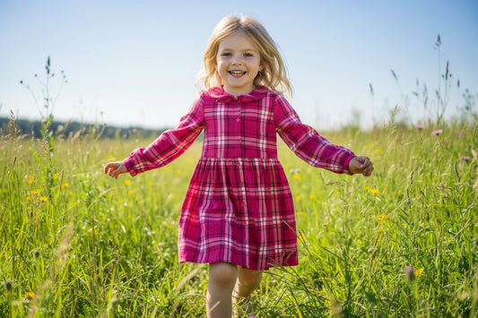Girls Long Sleeved Dress - Flanel Check Fuschia (3-8y) (PK6) H53590