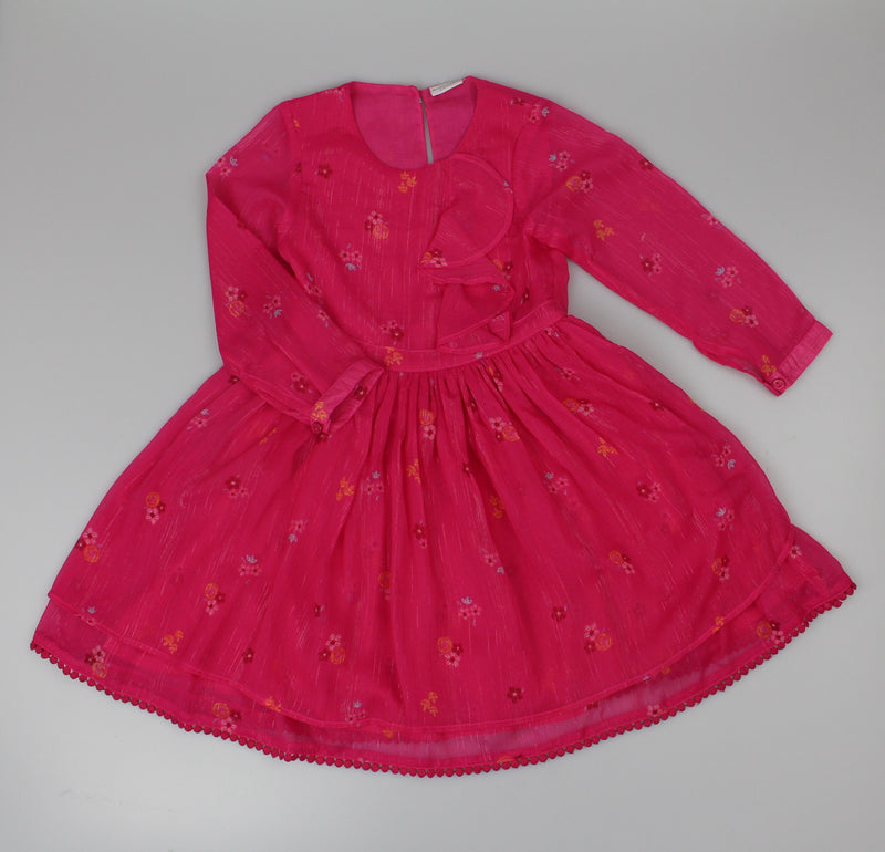 Girls Long Sleeved Dress - Fuschia Floral  (3-8y) (PK6) H53593