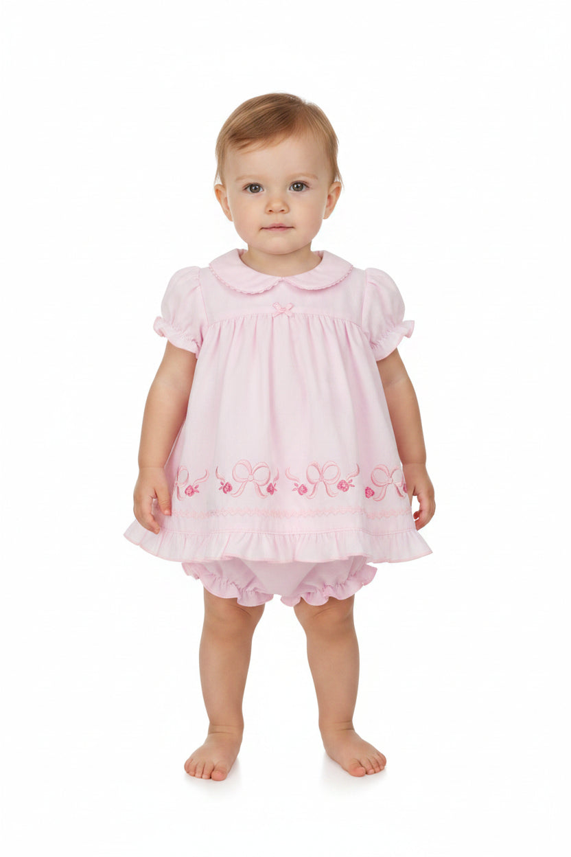3pc Baby Girls Dress Set -Pink Bows (NB-6m) (PK6) - K14225