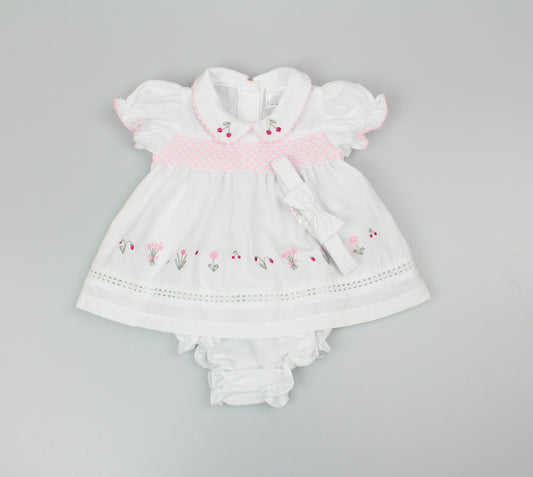 3pc Baby Girls Dress Set -White Floral (NB-6m) (PK6) - K14226