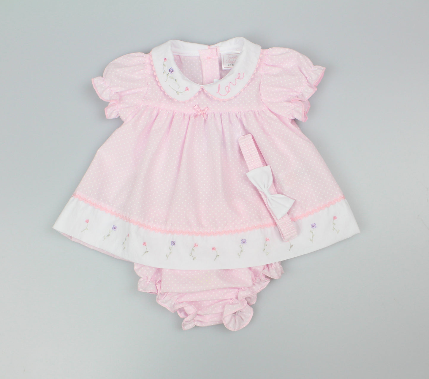 3pc Baby Girls Dress Set - Polka Pink (NB-6m) (PK6) - K14227
