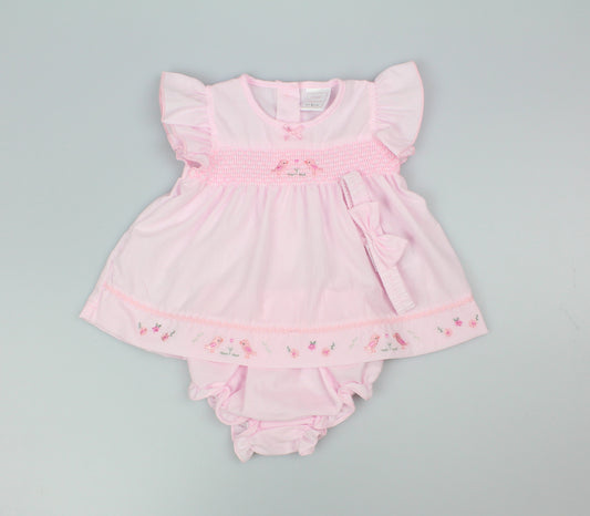 3pc Baby Girls Dress Set - Pink Birds (NB-6m) (PK6) - K14229