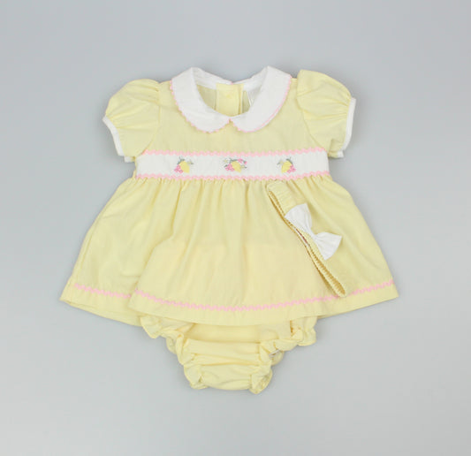 3pc Baby Girls Dress Set - Lemon (NB-6m) (PK6) - K14230