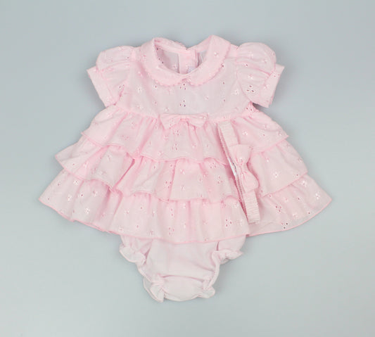 3pc Baby Girls Dress Set - Pink Frill (NB-6m) (PK6) - K14231