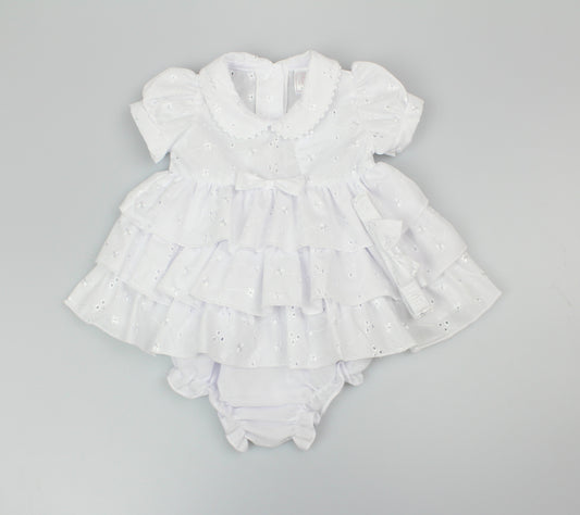 3pc Baby Girls Dress Set - White Frill (NB-6m) (PK6) - K14232