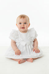 3pc Baby Girls Dress Set - White Double Bow (NB-6m) (PK6) - K14233