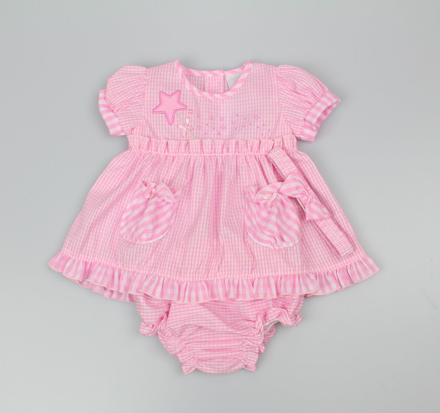 3pc Baby Girls Dress Set - Pink Checker (0-9m) (PK6) - K14235