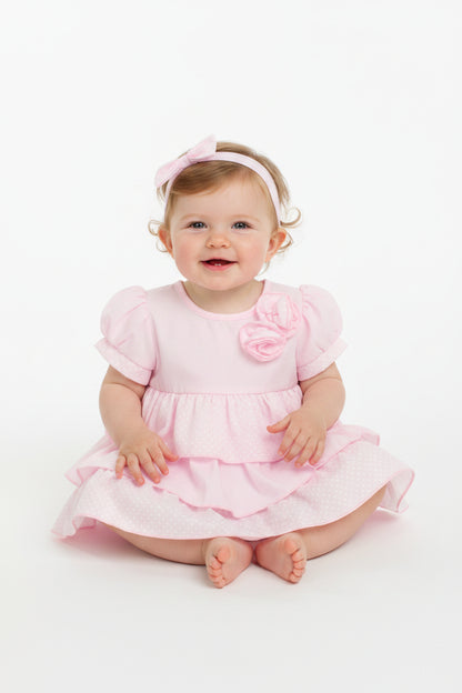 3pc Baby Girls Dress Set - Pink Frill (0-9m) (PK6) - K14239