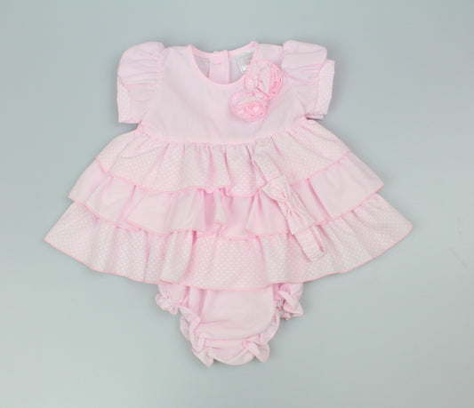 3pc Baby Girls Dress Set - Pink Frill (0-9m) (PK6) - K14239