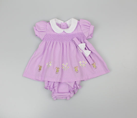 3pc Baby Girls Dress Set - Purple (0-9m) (PK6) - K14242