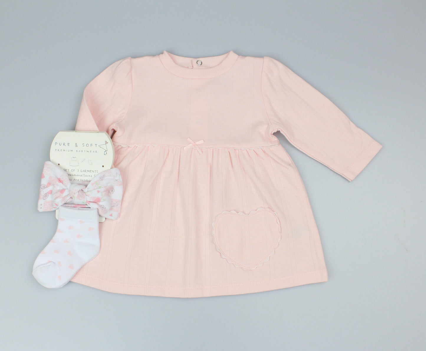 Baby Girls 3pc Dress Set - Pink Hearts (0-6 Months) (PK6) M14270