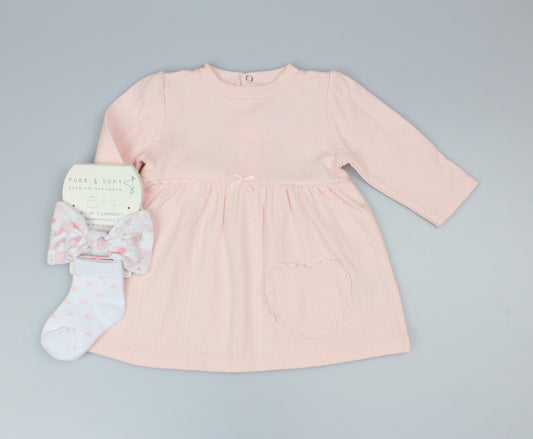 Baby Girls 3pc Dress Set - Pink Hearts (0-6 Months) (PK6) M14270