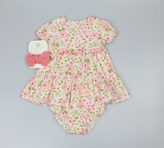 Baby Girls 3pc Dress, Pant & Headband Set - Floral Frill (1-2yrs) (PK6) - M34310