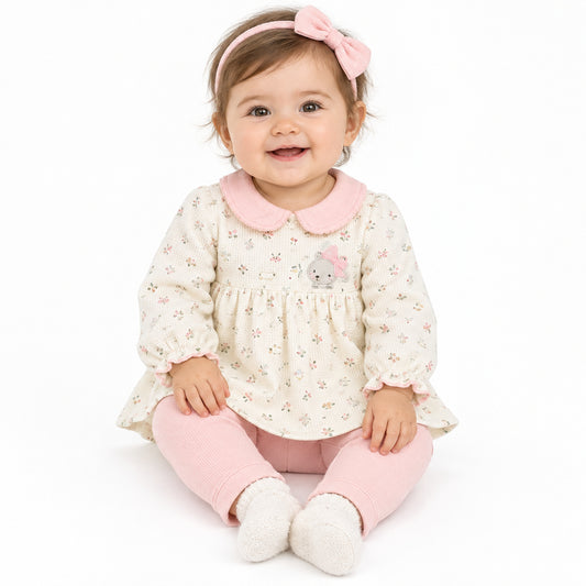 Baby Girls 3pc Waffle Tunic Legging Set - Floral Woodland (PK6) (0-9m) N14758