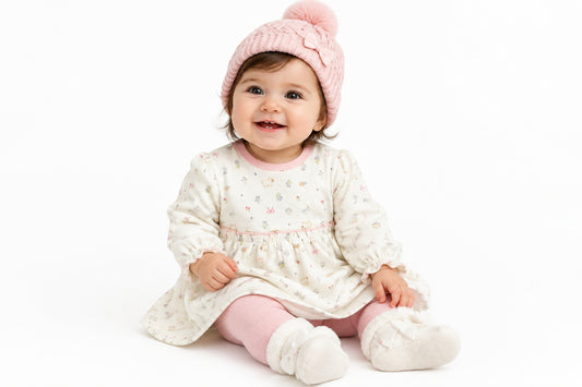 Baby Girls 3pc Waffle Dress/Tights Set - Floral Woodland (PK6) (0-9m) N14761