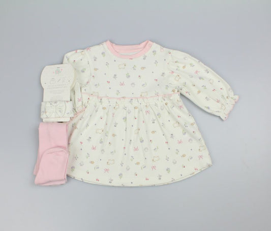 Baby Girls 3pc Waffle Dress/Tights Set - Floral Woodland (PK6) (0-9m) N14761