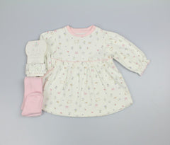 Baby Girls 3pc Waffle Dress/Tights Set - Floral Woodland (PK6) (0-9m) N14761