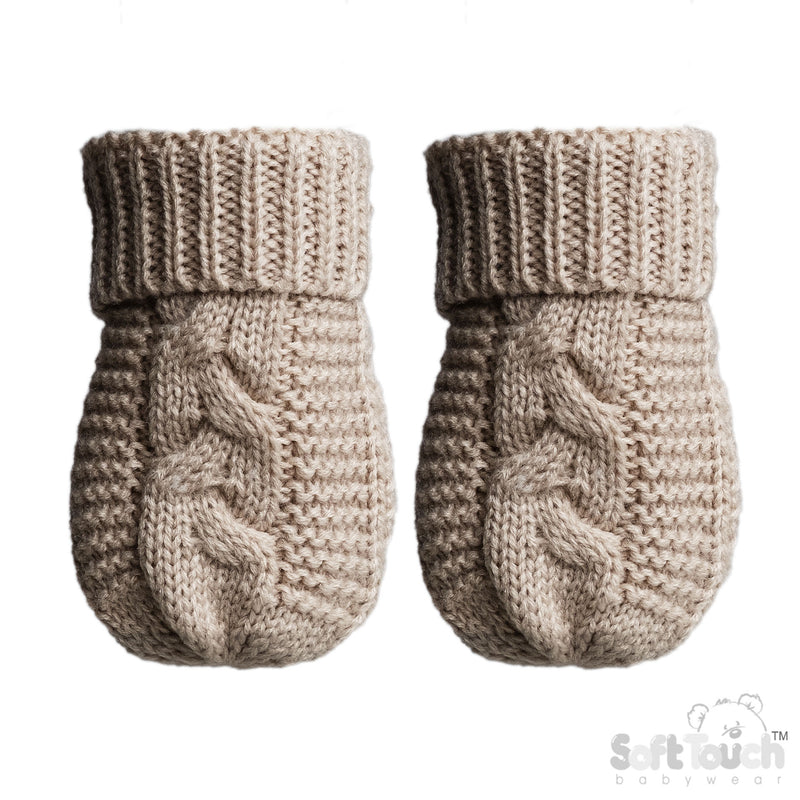 BISCUIT INFANTS RECYCLED ACRYLIC CABLE KNIT MITTENS - (NB-12 Months) (PK6) EBM800-BI