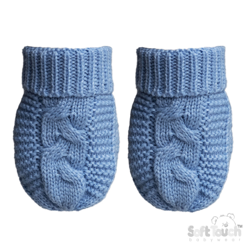 BLUE INFANTS RECYCLED ACRYLIC CABLE KNIT MITTENS - (NB-12 Months) (PK6) EBM800-B