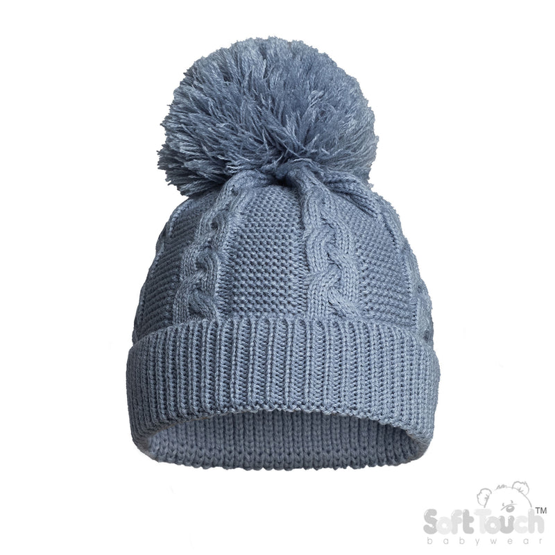 Infant Recycled Acrylic Cable Knit Pom Pom Hat - Dusty Blue (NB-12m) (PK6) EH800-DB