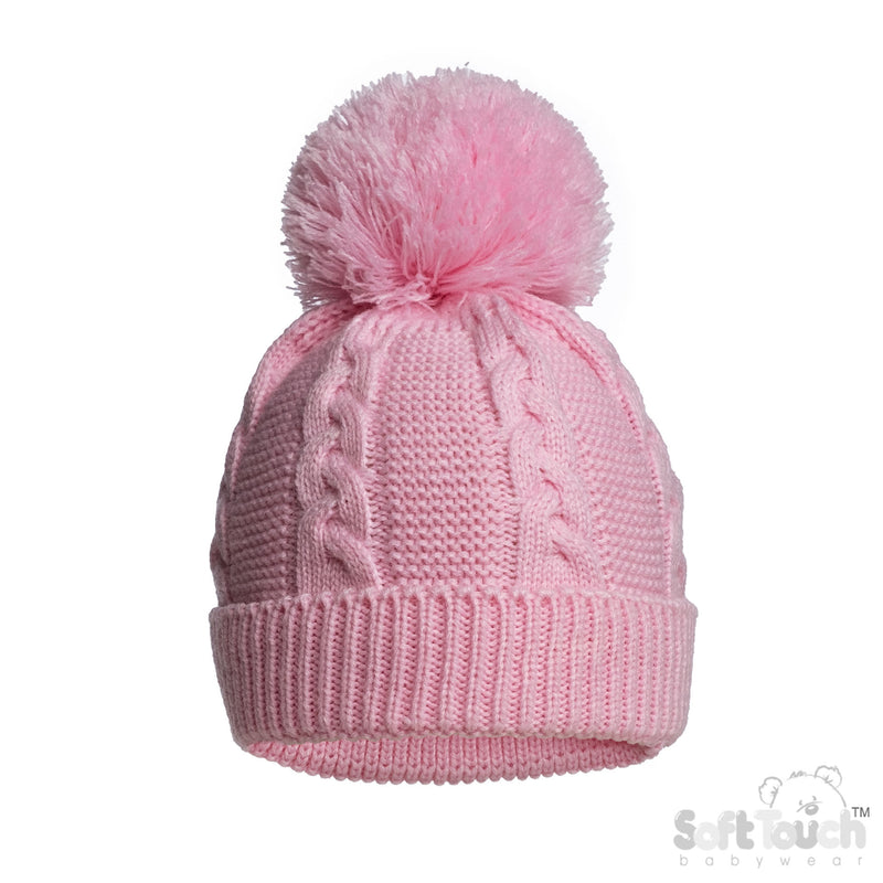 Infant Recycled Acrylic Cable Knit Pom Pom Hat - Pink (NB-12m) (PK6) EH800-P