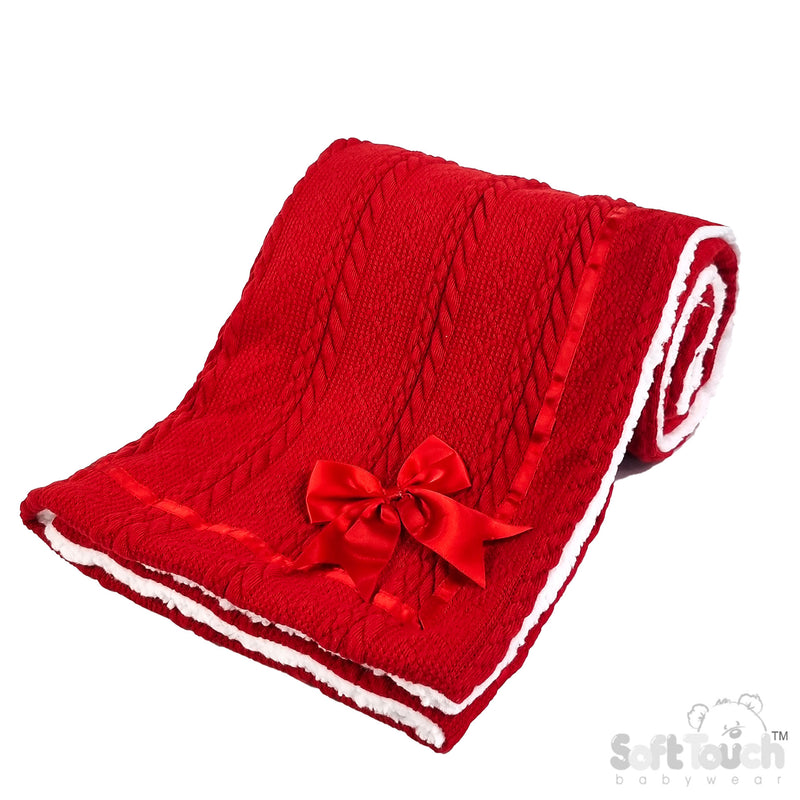 RED CHEVERON CABLE KNIT WRAP W/SATIN TRIM & BOW : FBP202-R