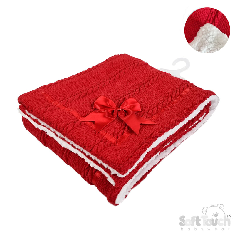 RED CHEVERON CABLE KNIT WRAP W/SATIN TRIM & BOW : FBP202-R