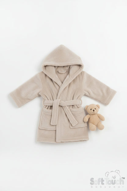 Embossed Hooded Robe - Biscuit/Animals (6-12m) (PK4) FBR305BI