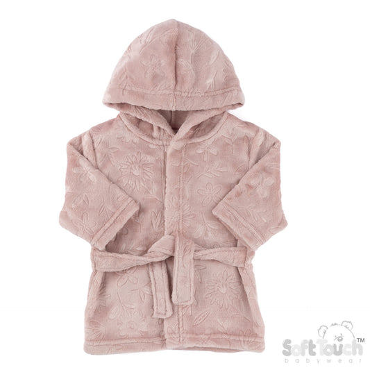 Embossed Hooded Robe - Dusty Pink/Floral (6-12m) (PK4) FBR305DP