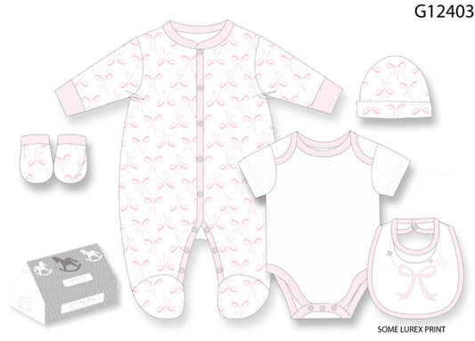 5pc Gift Set - Pink Bows (NB-6m) (PK4) G12403