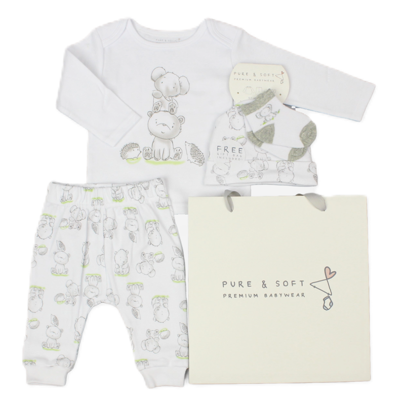 Baby Unisex 4pcGift Set - Elephant/Bear (PK6) (0-6M) E13340