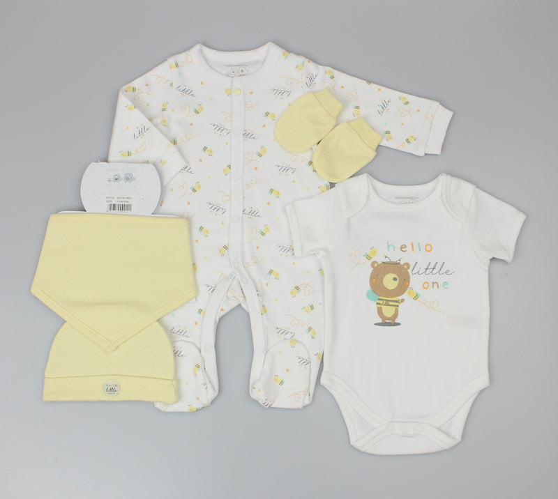 Baby Unisex 5pc Gift Set - "Helloe little one" (NB-3m) (PK6) H13631