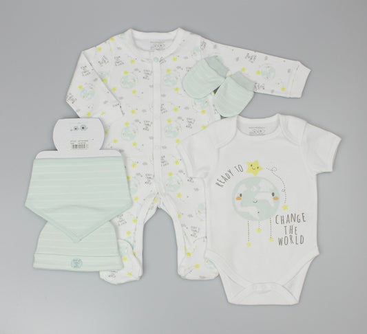 Baby Unisex 5pc Gift Set - "Ready to change the world" (0-9m) (PK6) H13639