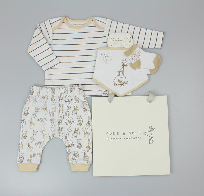 4pc Gift Set -  Beige Jungle  (0-6 Months) (PK6) H13657