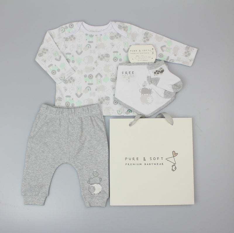 4pc Gift Set -  Grey Kawaii Farm  (0-6 Months) (PK6) H13658