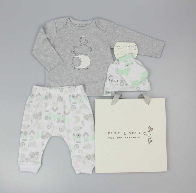 4pc Gift Set -  Grey Kawaii Farm  (0-6 Months) (PK6) H13667