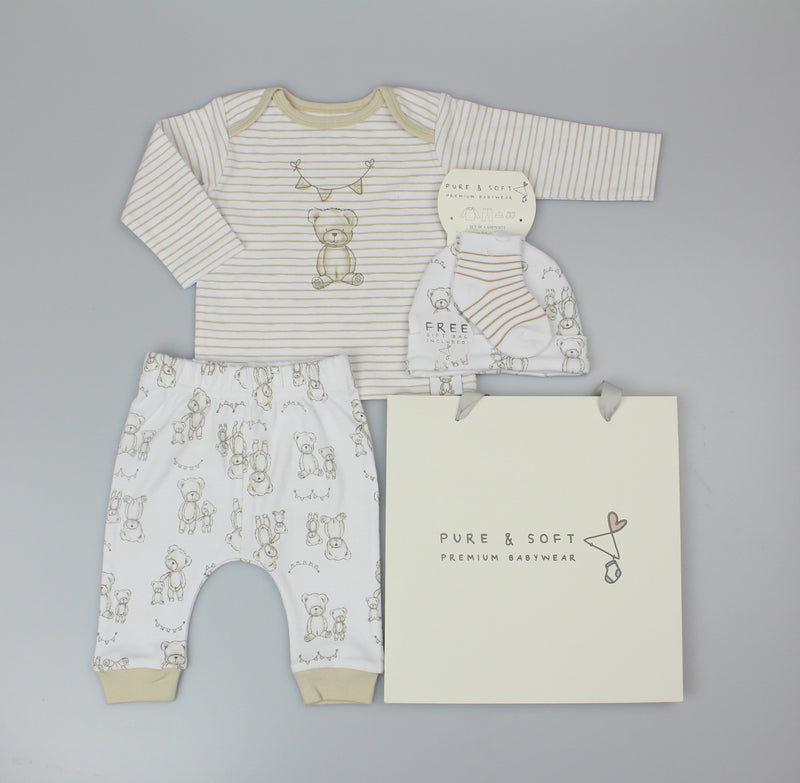 4pc Gift Set -  Beige Teddy  (0-6 Months) (PK6) H13668