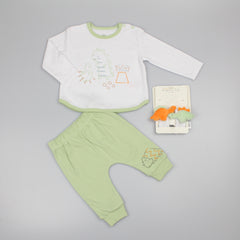4pc Outfit with Wrist Rattles Gift Set - Green Dino (PK6) (0-9m) N14702
