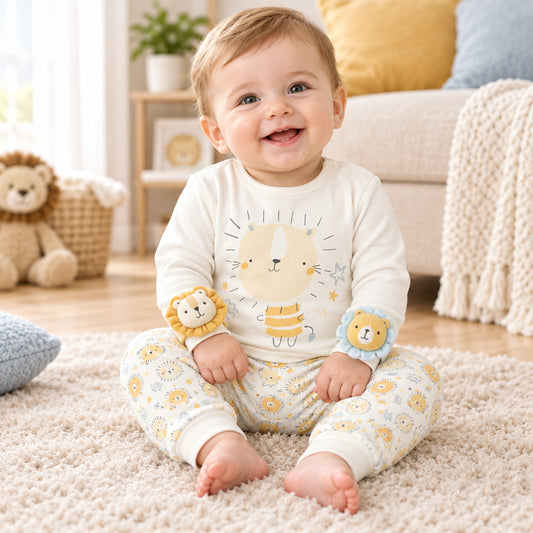4pc Outfit with Wrist Rattles Gift Set - White Lion (PK6) (0-9m) N14706