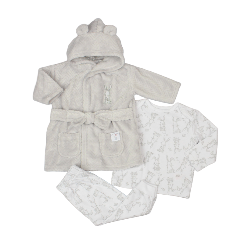 Baby Plush Fleece Dressing Gown & Pyjama Set - Bunny (3-12M) (PK4) G23028