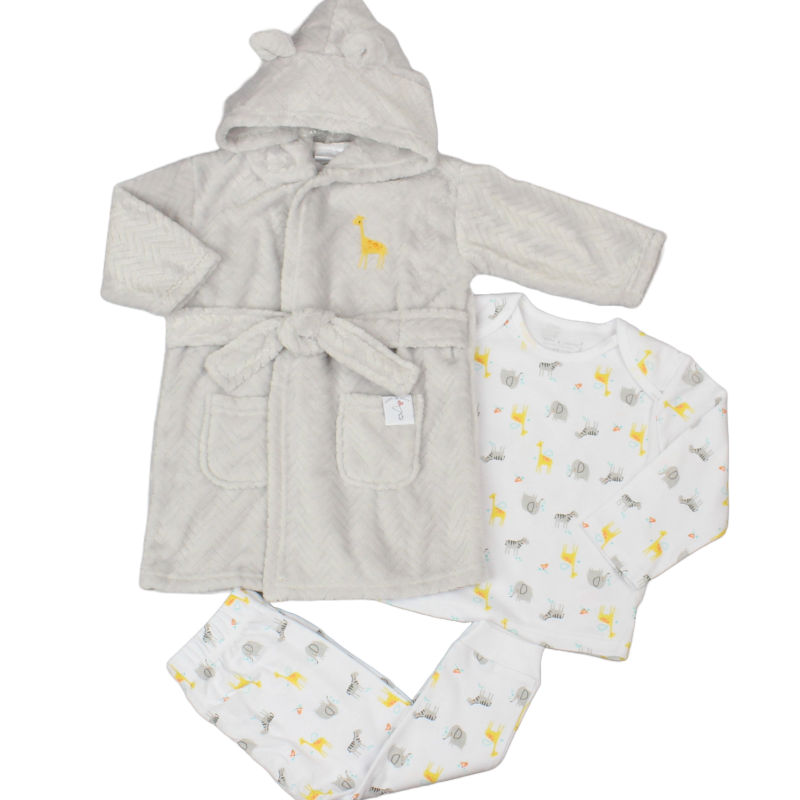 Baby Plush Fleece Dressing Gown & Pyjama Set - Jungle/Grey (12-24M) (PK4) G33034