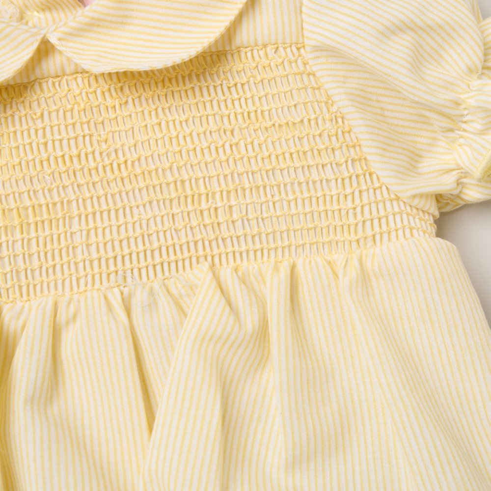 Baby Girls Smocked Romper - Lemon/Pink (0-9M) (PK6) H12797