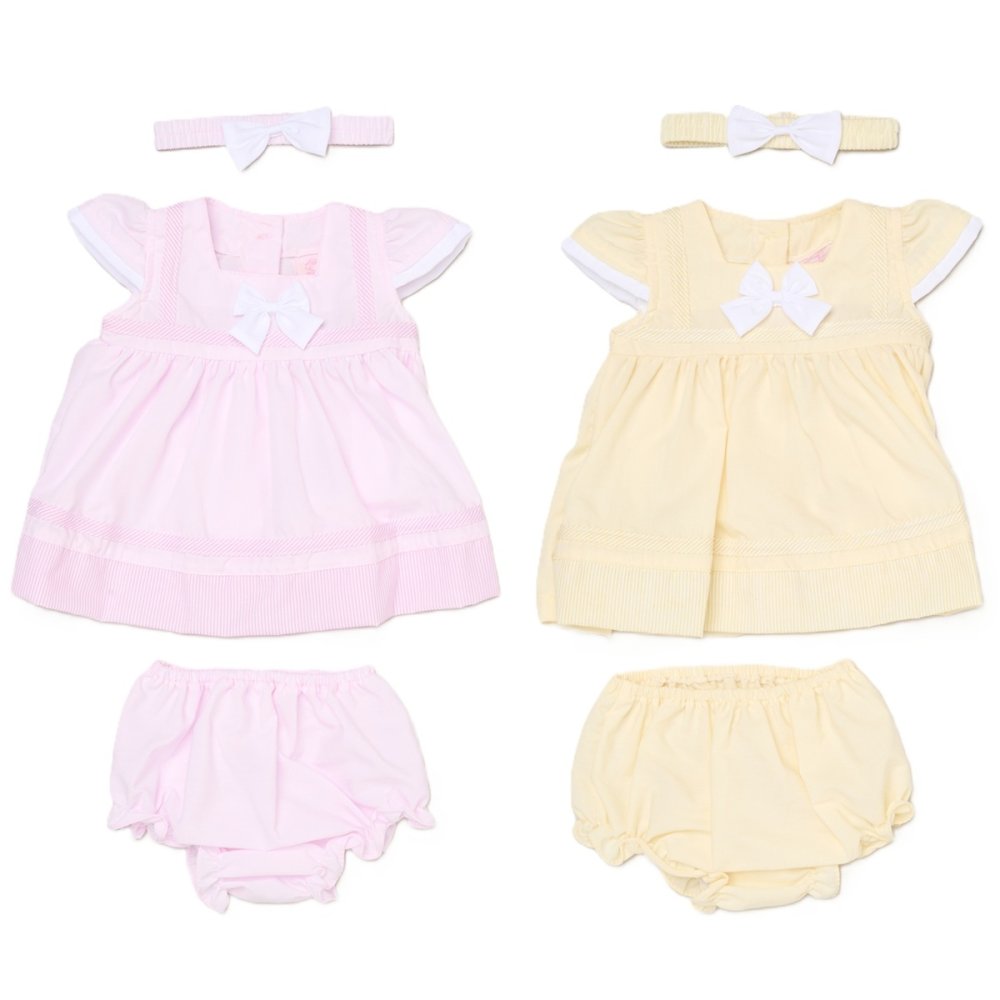 Baby Girls Dress, Pant & Headband Set - Lemon/Pink Bow (9-24m) (PK6) H12801INF